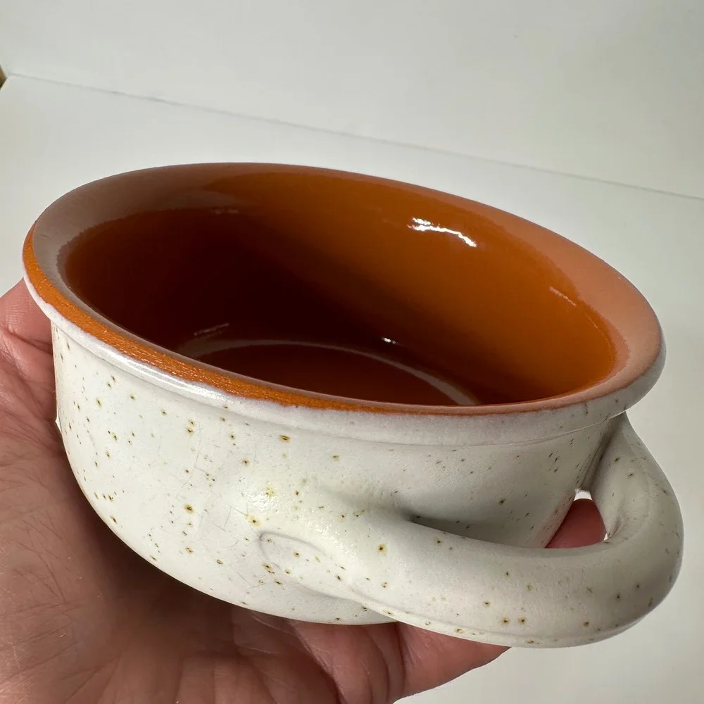 2 De Silva Italy Glazed Speckled Terracotta Soup Bowls Double Handles Farmhouse